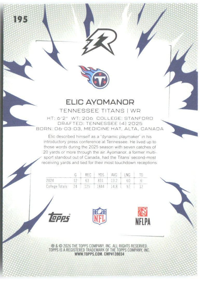 Elic Ayomanor Topps Resurgence 195 2025 Tennessee Titans RC