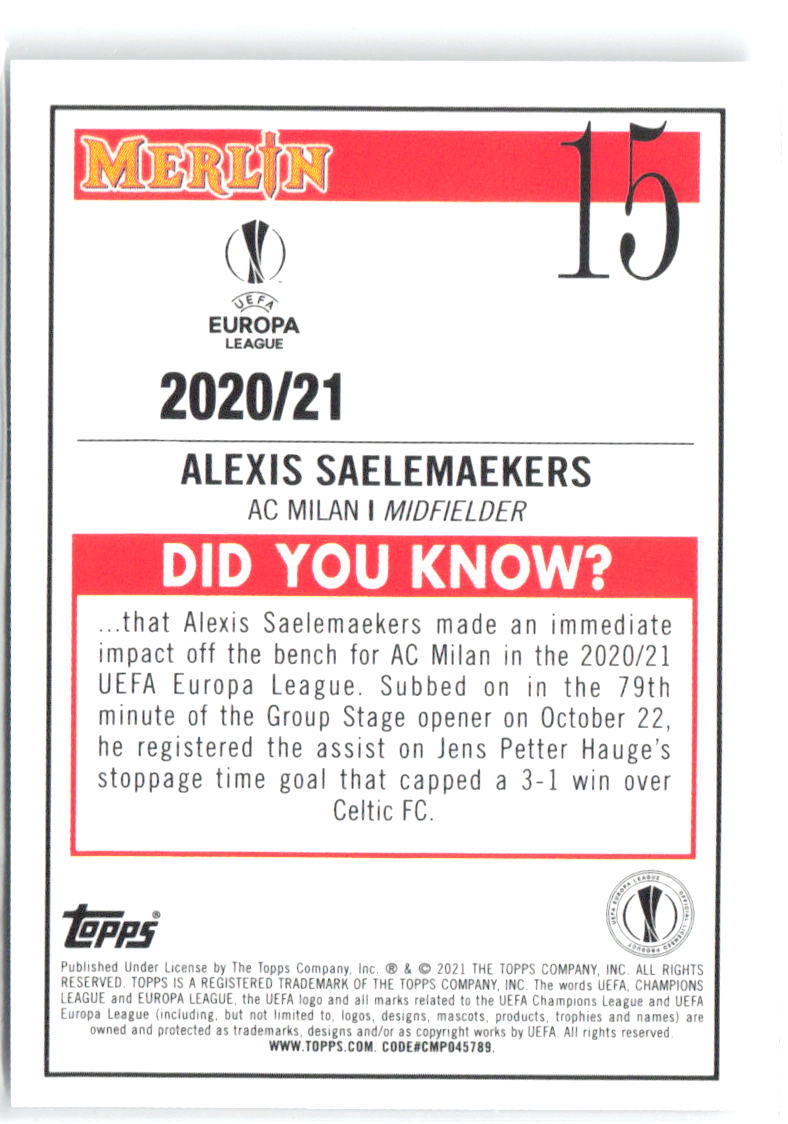 Alexis Saelemaekers Merlin UEFA Champions League 15 2020-21 A.C. Milan RC