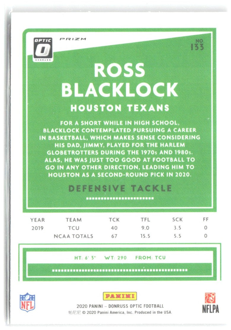 Ross Blacklock Donruss Optic - Bronze 133 2020 Houston Texans