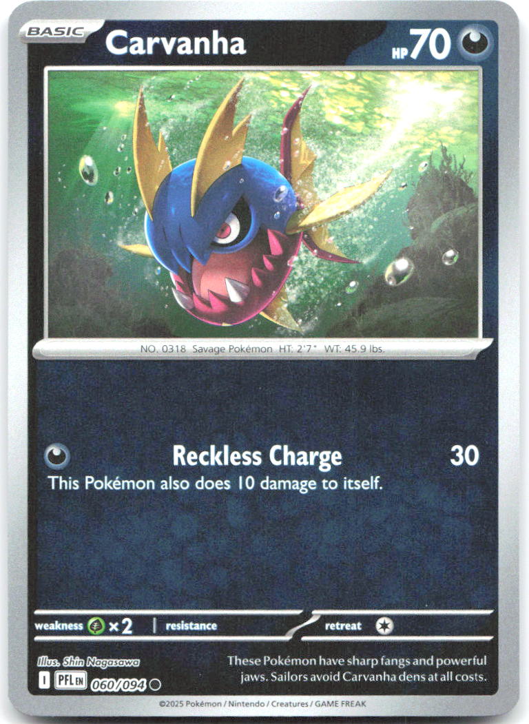 Carvanha Reverse Holo Common ME02 Phantasmal Flames 060/094 NM Shin Nagasawa