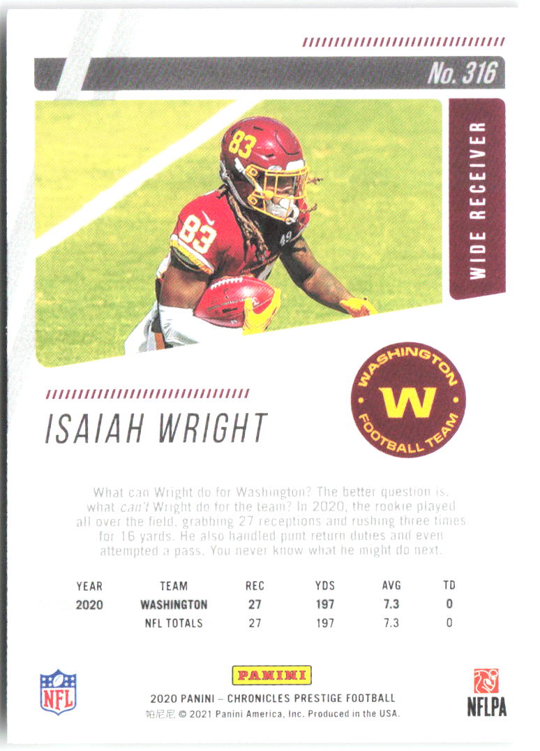 Isaiah Wright Panini Chronicles - Prestige Rookies Update 316 2020