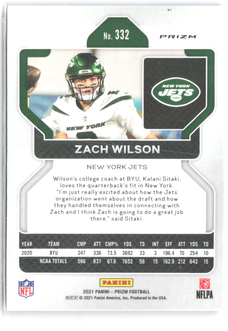 Zach Wilson Panini Prizm - Red White and Blue 332 2021 New York Jets