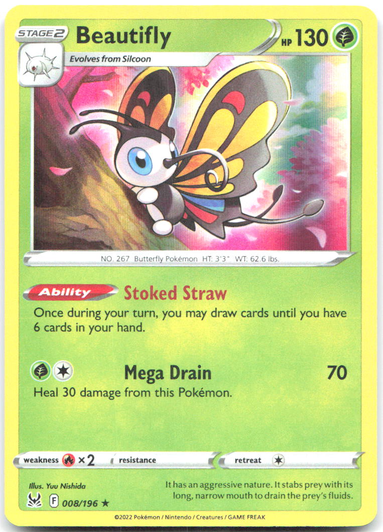 Beautifly Holo Rare SWSH11: Lost Origin 008/196 NM Yuu Nishida