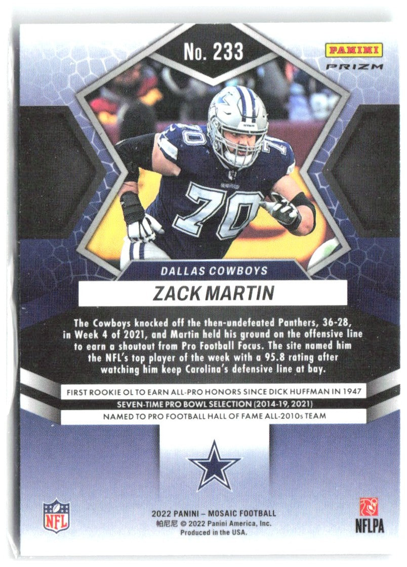 Zack Martin Panini Mosaic - Mosaic Green 233 2022 Dallas Cowboys