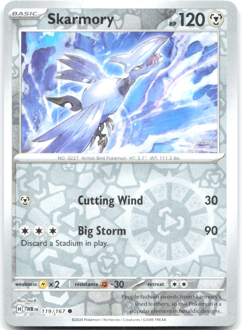 Skarmory Reverse Holo Common SV06: Twilight Masquerade 119/167 NM Toi8