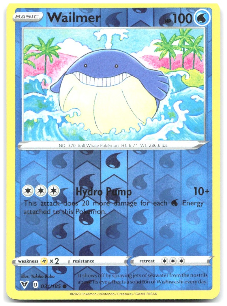 Wailmer Reverse Holo Common SWSH04 Vivid Voltage 031/185 NM Yukiko Baba