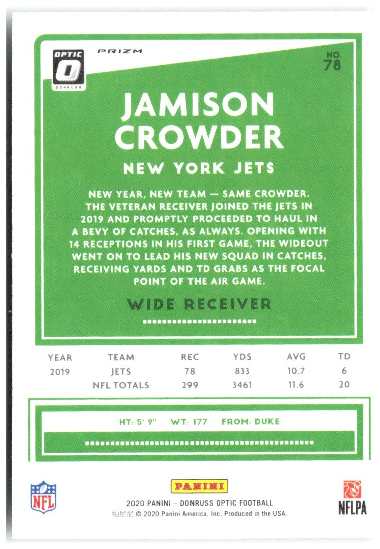 Jamison Crowder Donruss Optic - Holo 78 2020 New York Jets
