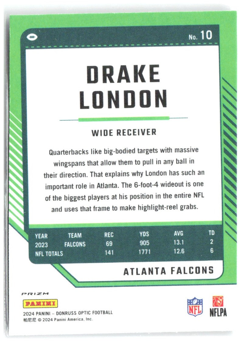 Drake London Donruss Optic - Holo 10 2024 Atlanta Falcons