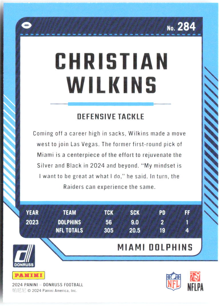 Christian Wilkins Donruss 284 2024 Miami Dolphins