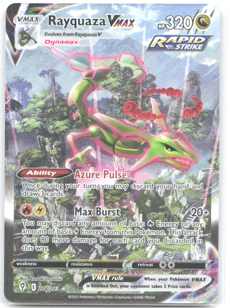 Rayquaza VMAX Alternate Art Holo Secret Rare SWSH07: Evolving Skies 218/203 NM