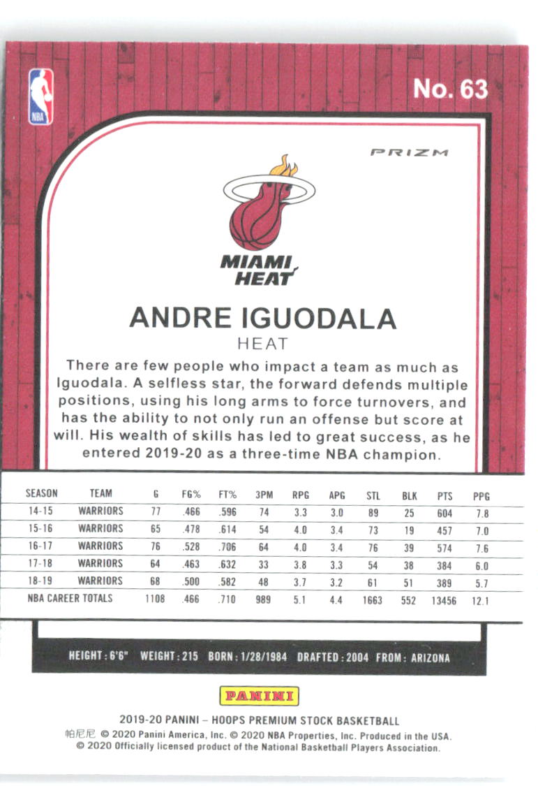 Andre Iguodala Hoops Premium Stock - Prizms Silver Laser 63 2019-20 Miami Heat