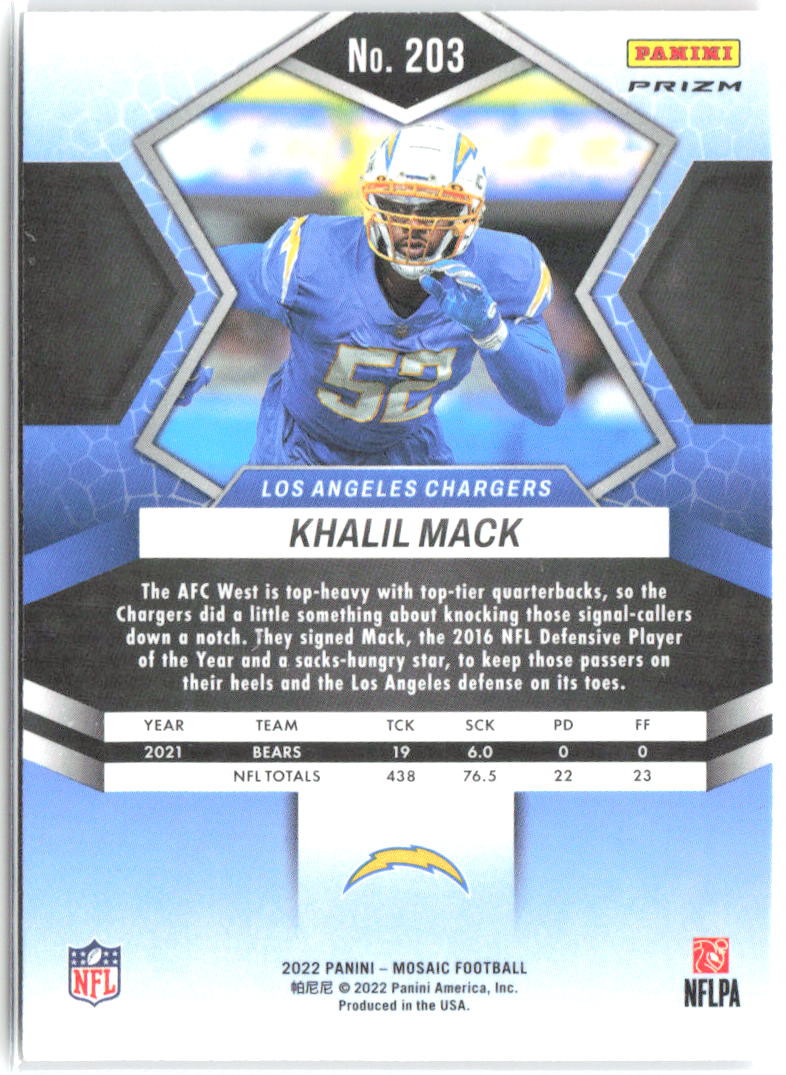 Khalil Mack Panini Mosaic - Mosaic Reactive Orange 203 2022 Los Angeles Chargers