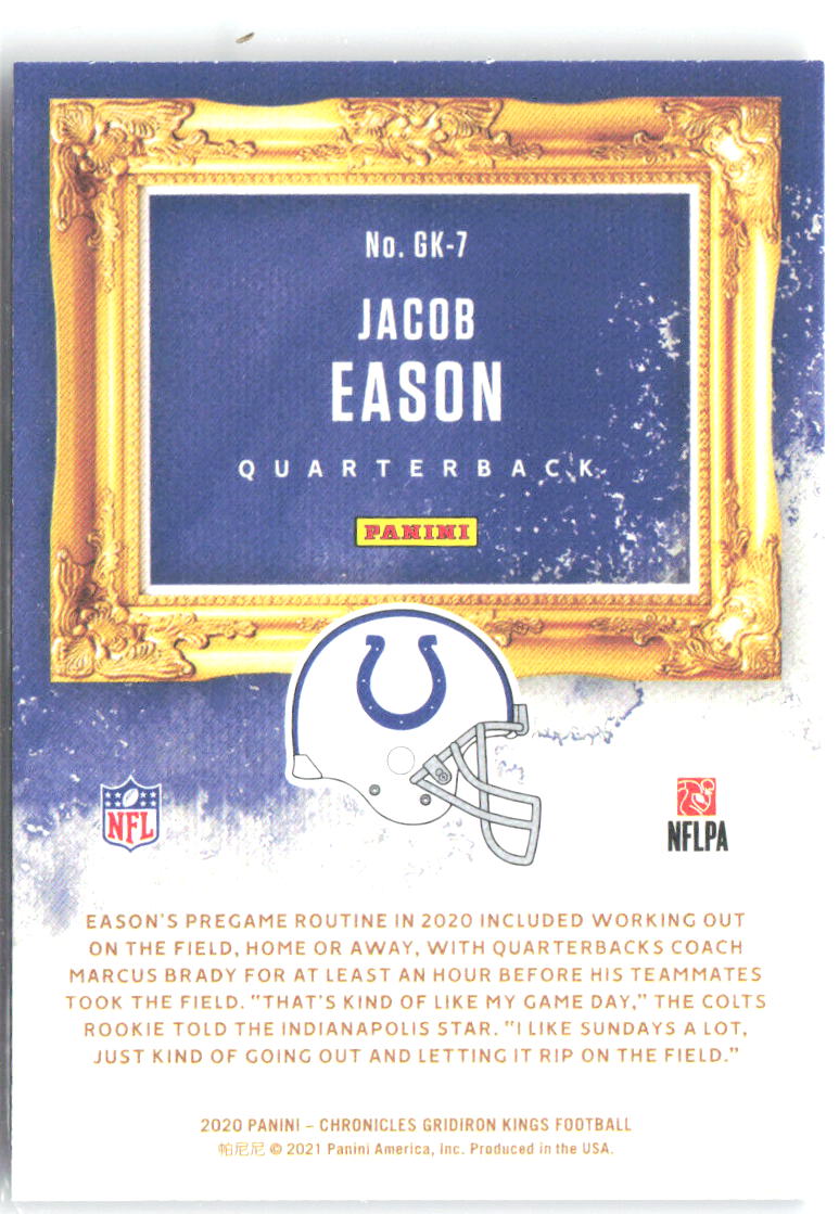 Jacob Eason Panini Chronicles - Gridiron Kings GK-7 2020 Indianapolis Colts