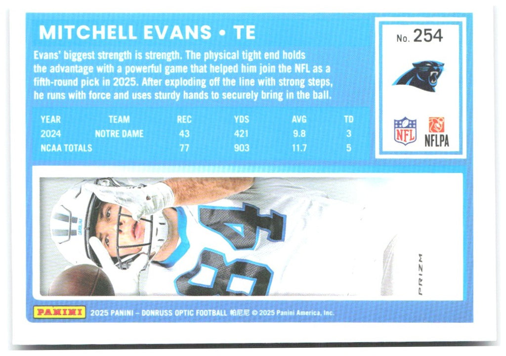 Mitchell Evans Donruss Optic - Purple Shock 254 2025 Carolina Panthers