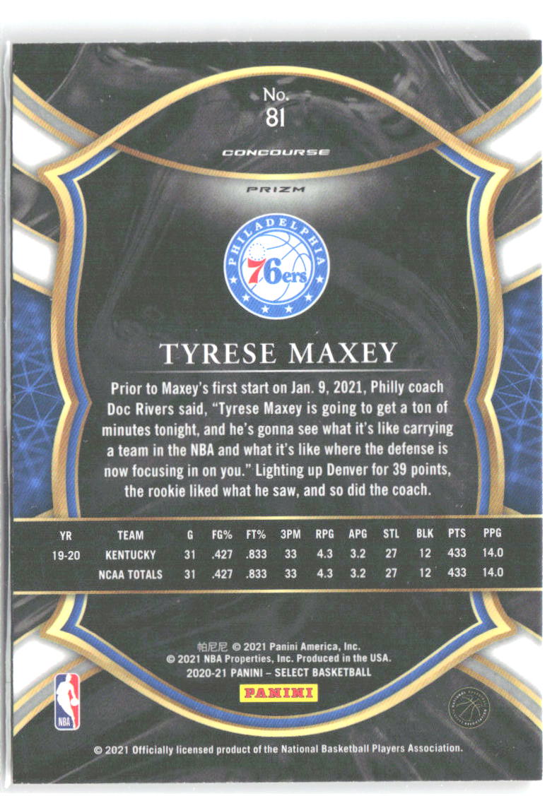 Tyrese Maxey Select - Red White Orange Shimmer 81 2020-21 Philadelphia 76ers