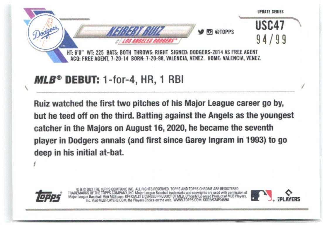 Keibert Ruiz Topps Chrome Update - X-Fractor USC47 2021 Los Angeles Dodgers /99