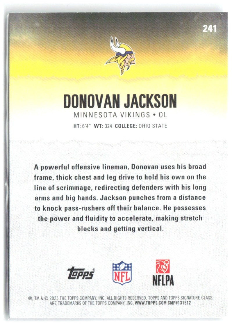 Donovan Jackson Topps Signature Class 241 2025 Minnesota Vikings RC