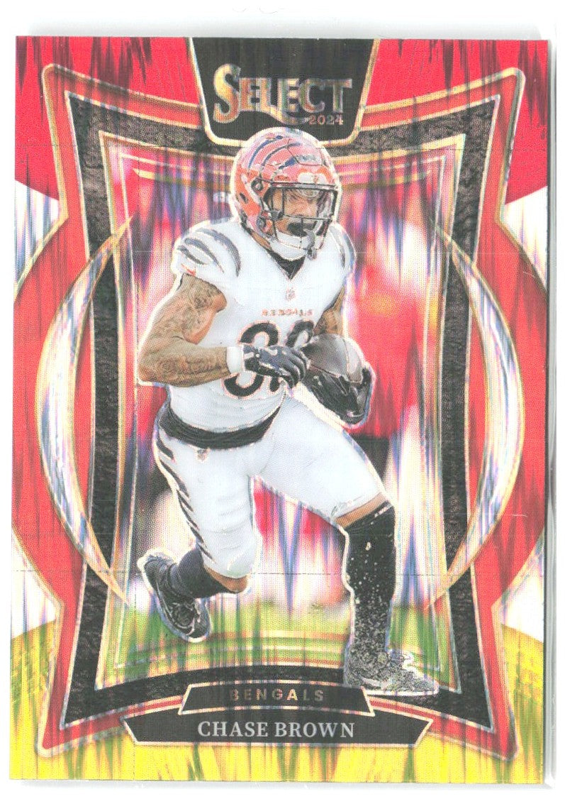 Chase Brown Panini Select - Red & Yellow Prizm Shock 18 2024 Cincinnati Bengals