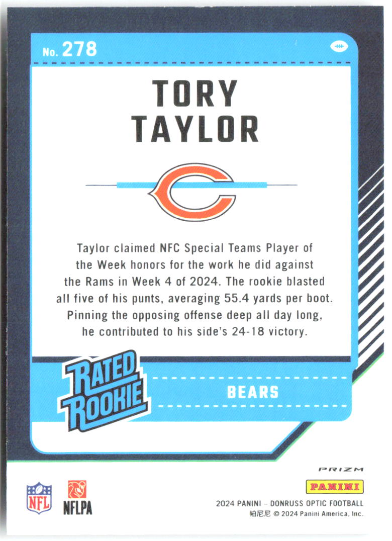 Tory Taylor Donruss Optic - Holo 278 2024 Chicago Bears