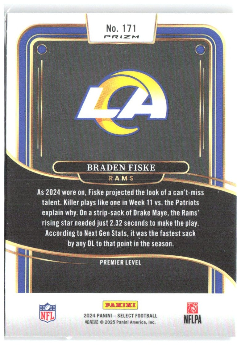 Braden Fiske Panini Select - Red & Yellow Prizm Shock 171 2024 Los Angeles Rams