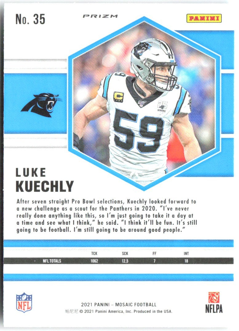 Luke Kuechly Panini Mosaic - Prizm Silver 35 2021 Carolina Panthers