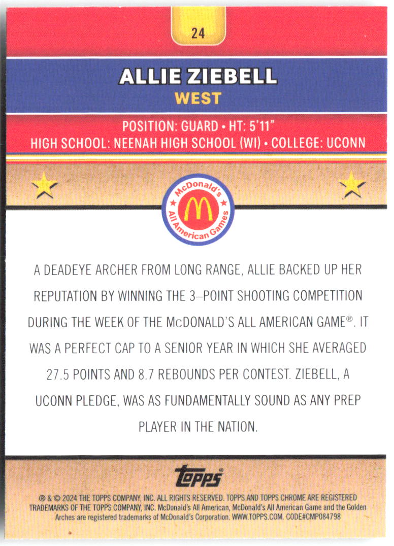 Allie Ziebell Topps Chrome McDonald's All-American 24 2024