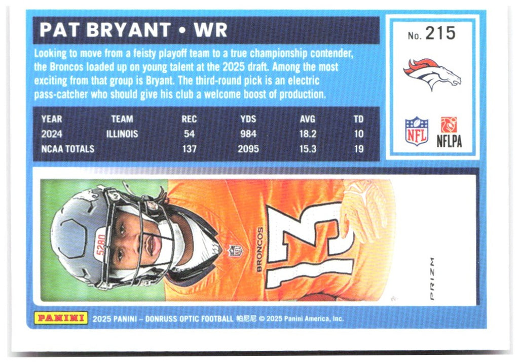 Pat Bryant Donruss Optic - Pink 215 2025 Denver Broncos