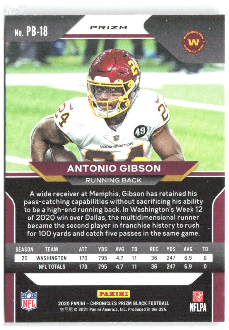 Antonio Gibson Chronicles Prizm Black Silver PB-18 2020 Washington Football Team