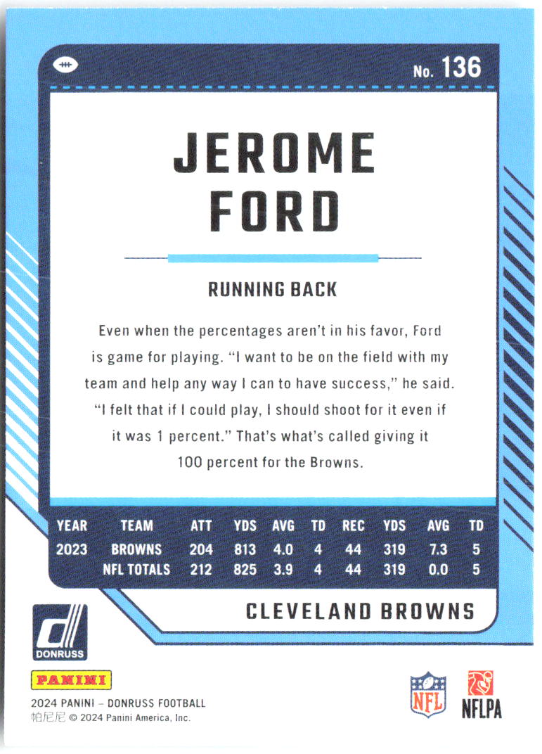 Jerome Ford Donruss 136 2024 Cleveland Browns