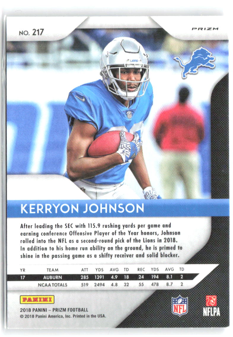 Kerryon Johnson Panini Prizm - Prizm Red White and Blue 217 2018 Detroit Lions