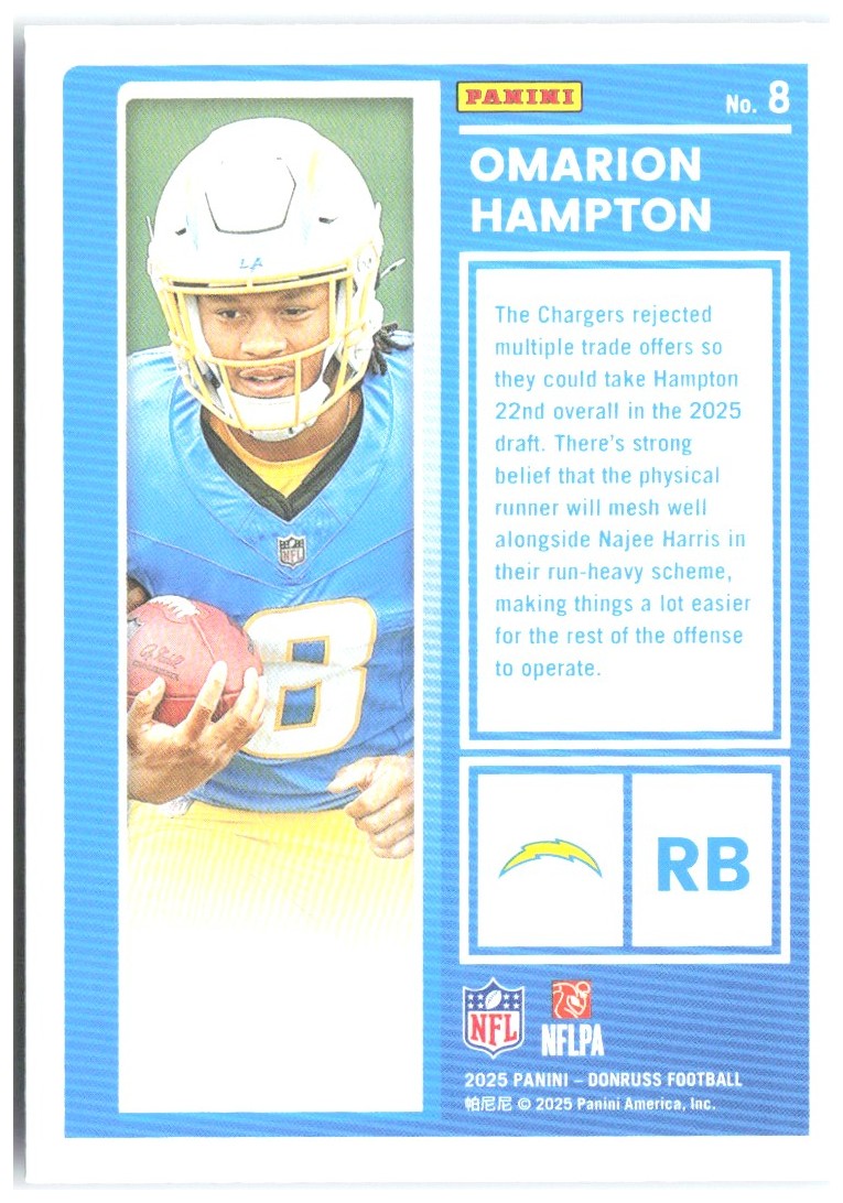 Omarion Hampton Donruss - The Rookies 8 2025 Los Angeles Chargers