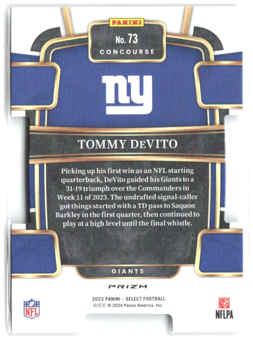 Tommy DeVito Panini Select - Silver Prizms Die Cuts 73 2023 New York Giants