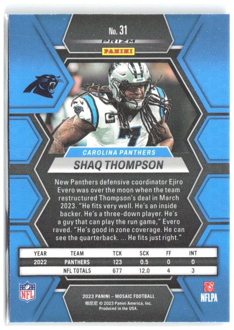 Shaq Thompson Panini Mosaic - Reactive Blue Mosaic 31 2023 Carolina Panthers