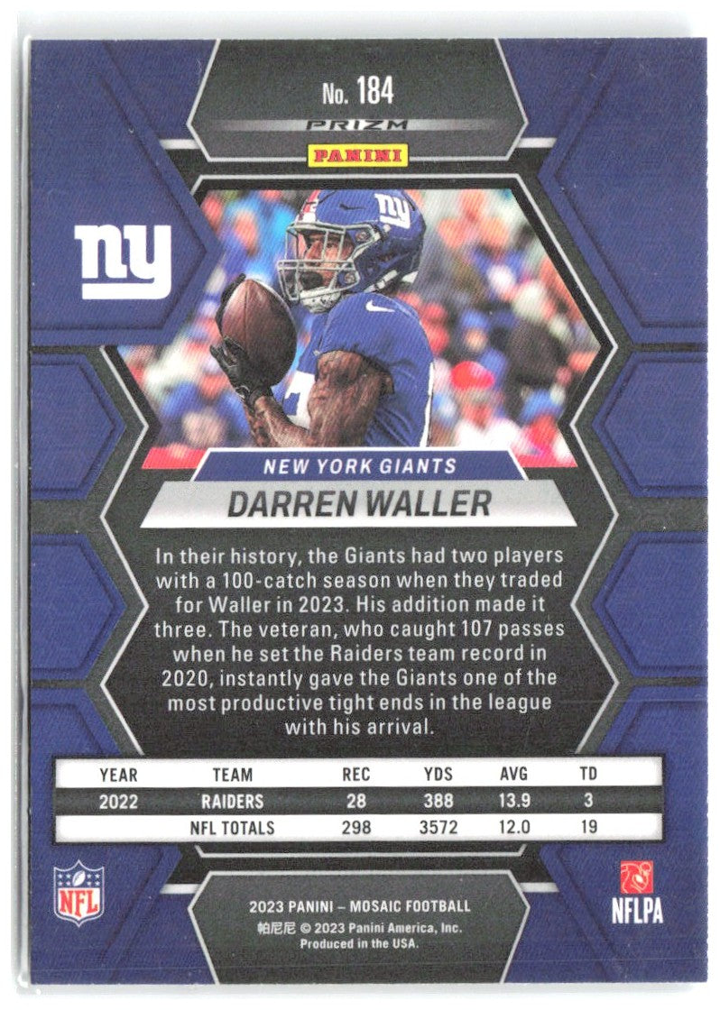 Darren Waller Panini Mosaic - Mosaic 184 2023 New York Giants