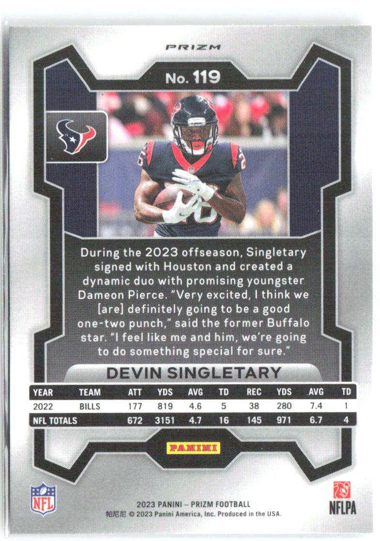 Devin Singletary Panini Prizm - Silver 119 2023 Houston Texans