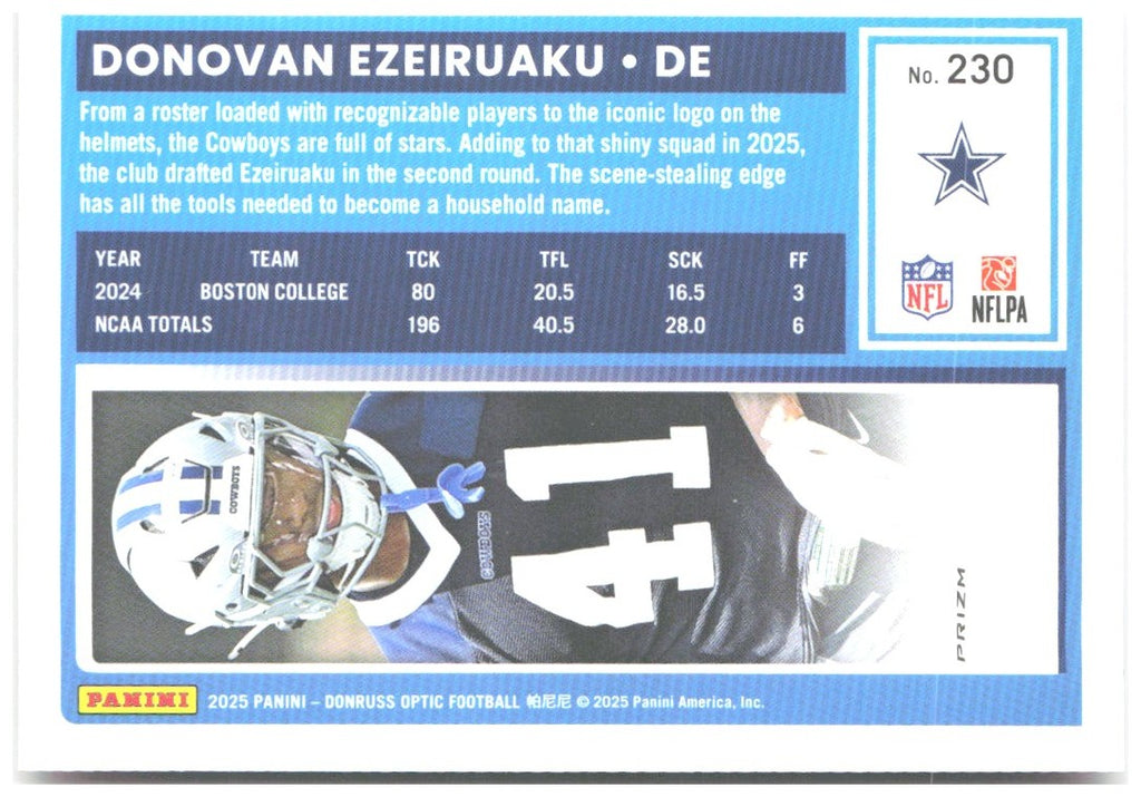 Donovan Ezeiruaku Donruss Optic - Pink 230 2025 Dallas Cowboys