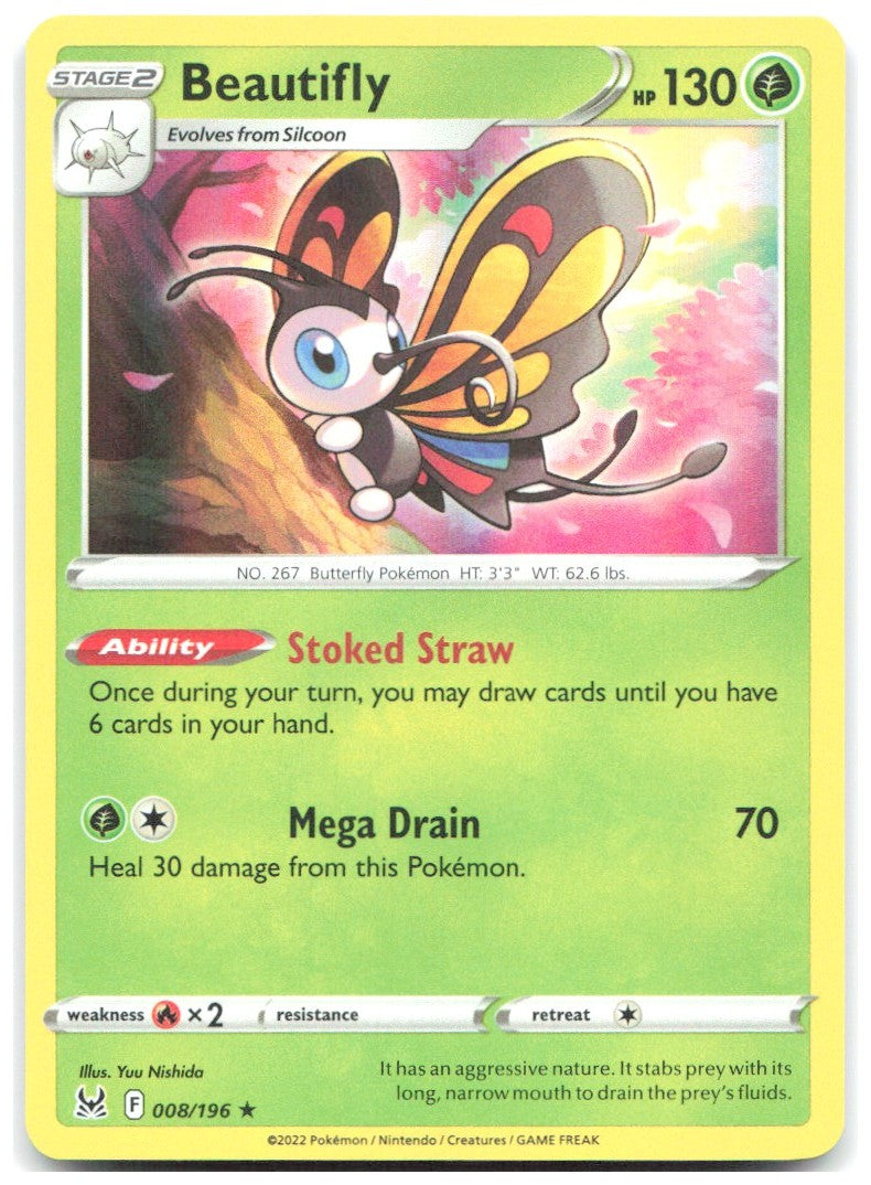 Beautifly Holo Rare SWSH11 Lost Origin 008/196 NM Yuu Nishida