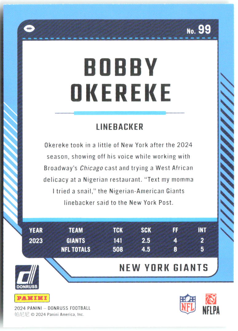 Bobby Okereke Press Proof Green Donruss - Press Proof Green 99 NM