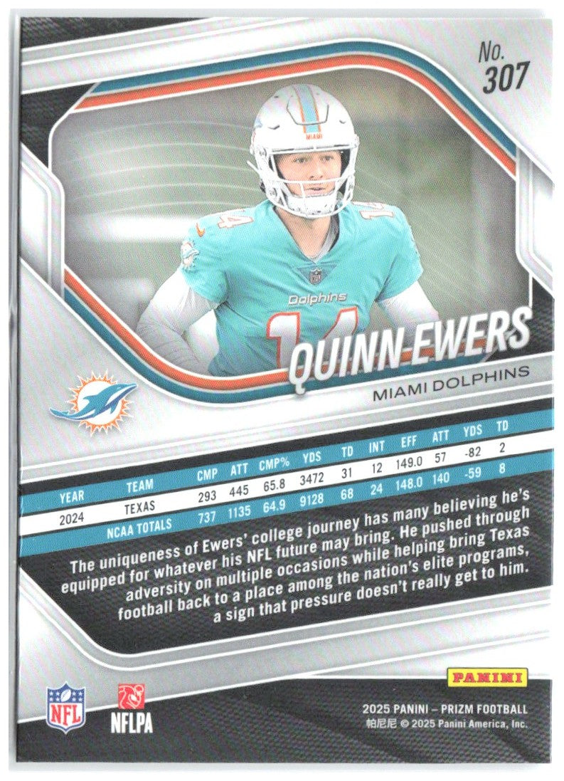 Quinn Ewers Panini Prizm 307 2025 Miami Dolphins RC