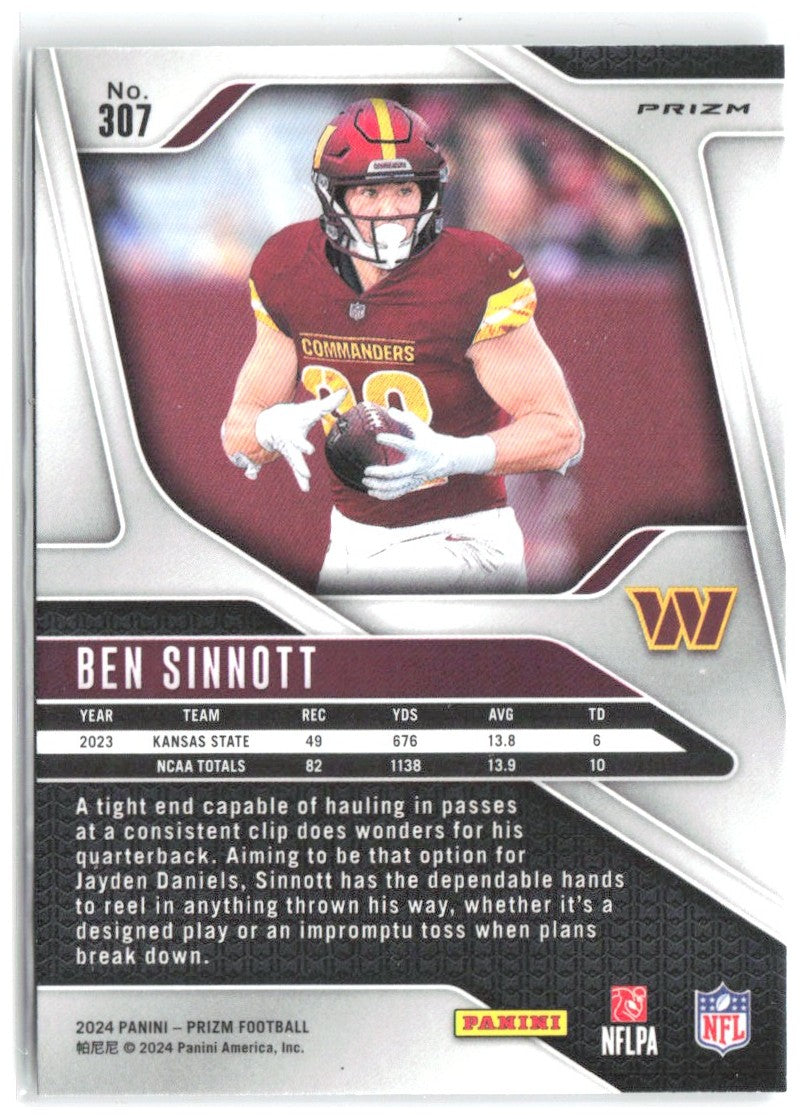 Ben Sinnott Panini Prizm - Silver 307 2024 Washington Commanders