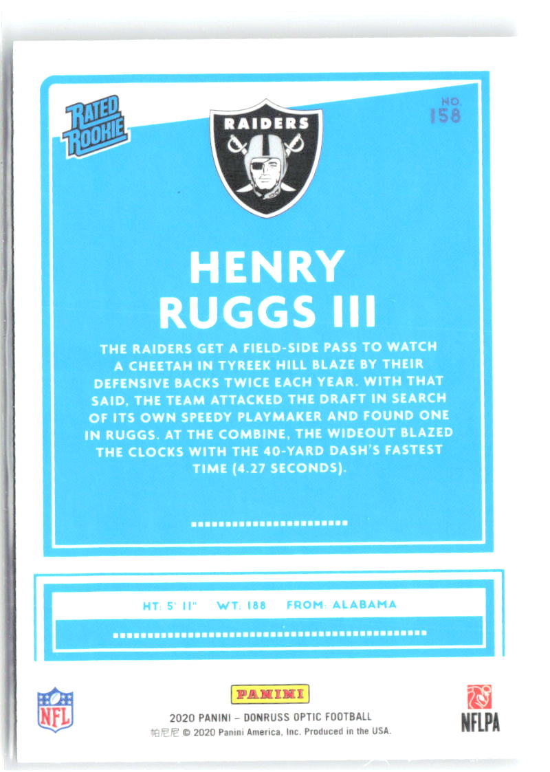 Henry Ruggs III Donruss Optic 158 2020 Las Vegas Raiders RC