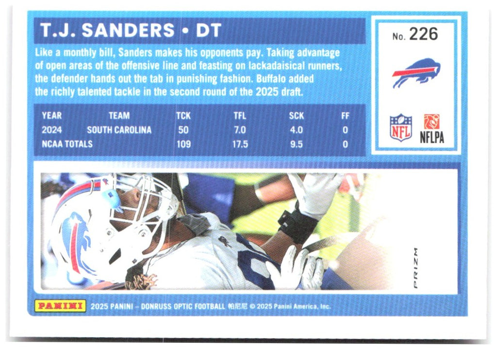 T.J. Sanders Donruss Optic - Pink 226 2025 Buffalo Bills