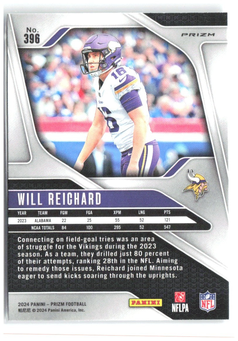Will Reichard Panini Prizm - Silver 396 2024 Minnesota Vikings