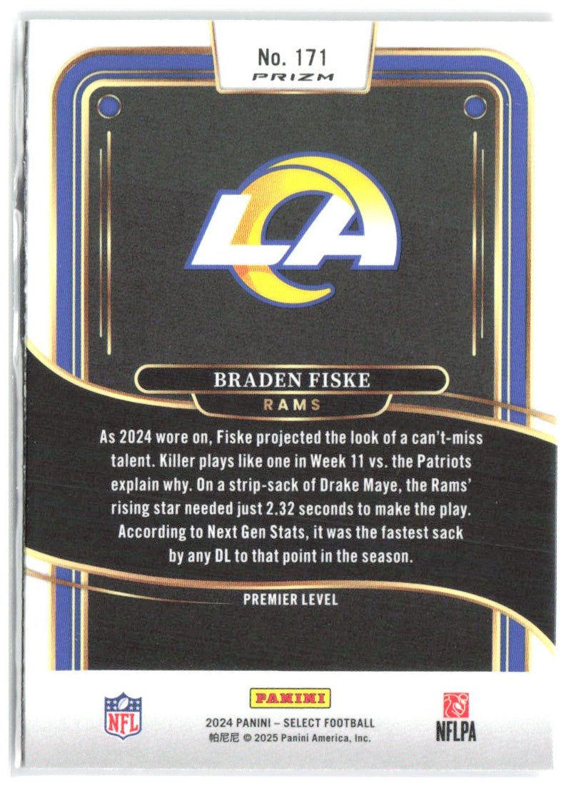 Braden Fiske Panini Select - Black & Red Prizm Shock 171 2024 Los Angeles Rams