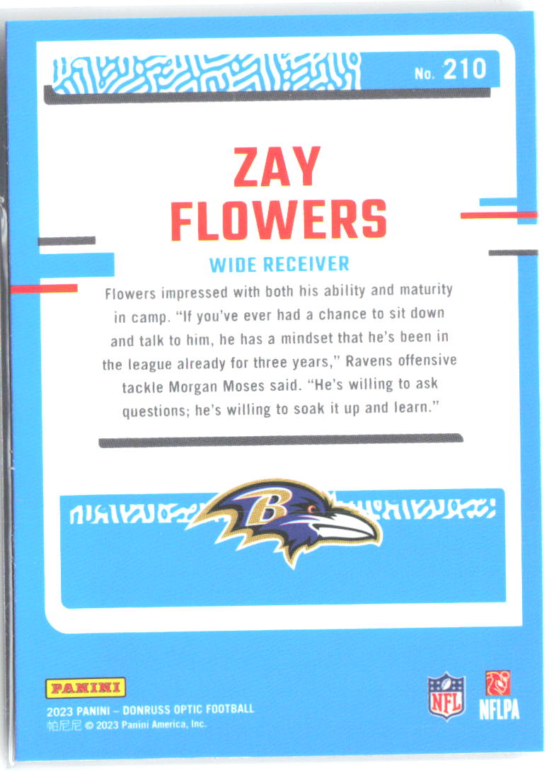 Zay Flowers Donruss Optic 210 2023 Baltimore Ravens RC