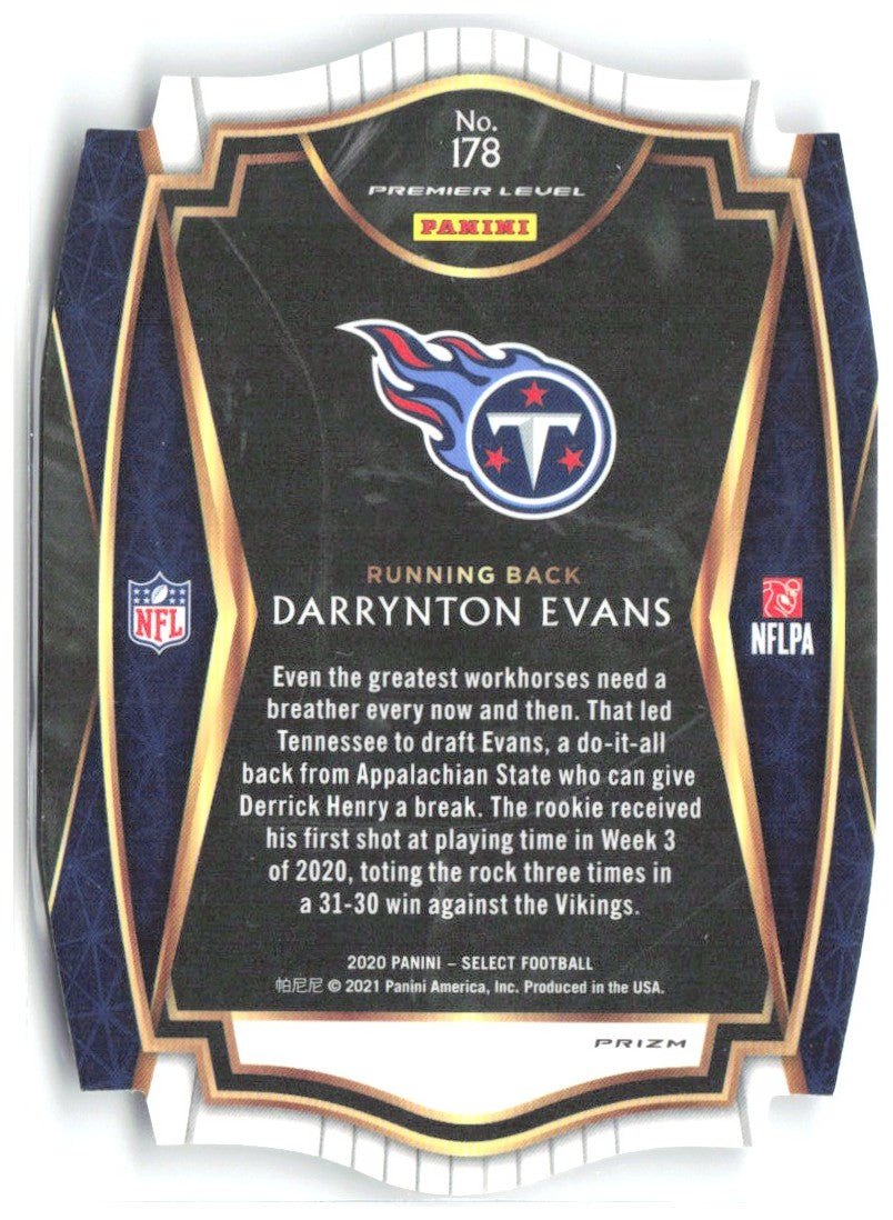 Darrynton Evans Panini Select - White Prizm Die Cut 178 2020 Tennessee Titans