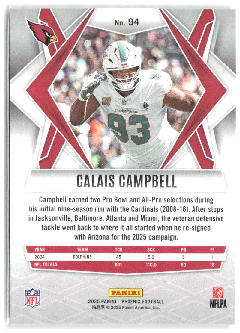 Calais Campbell Panini Phoenix - Silver Pyramids Prizm 94 2025 Arizona Cardinals