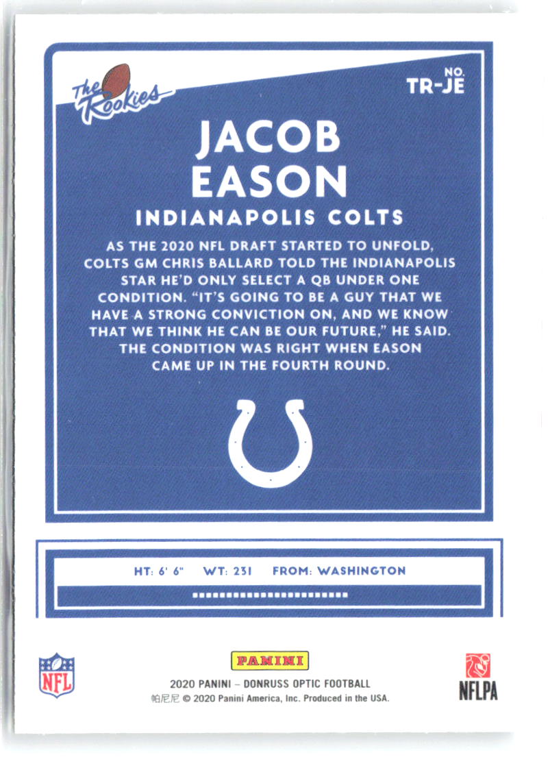 Jacob Eason Donruss Optic - The Rookies TR-JE 2020 Indianapolis Colts