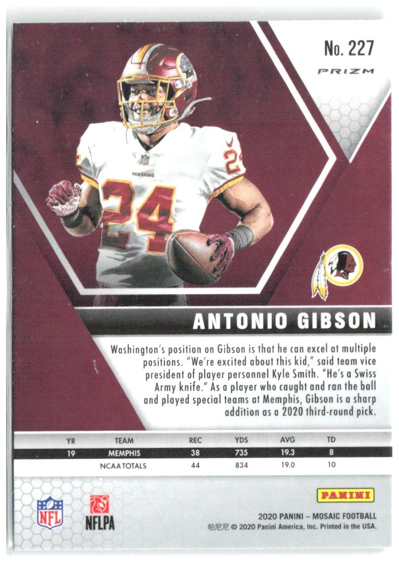Antonio Gibson Panini Mosaic - Prizm Green 227 2020 Washington Redskins