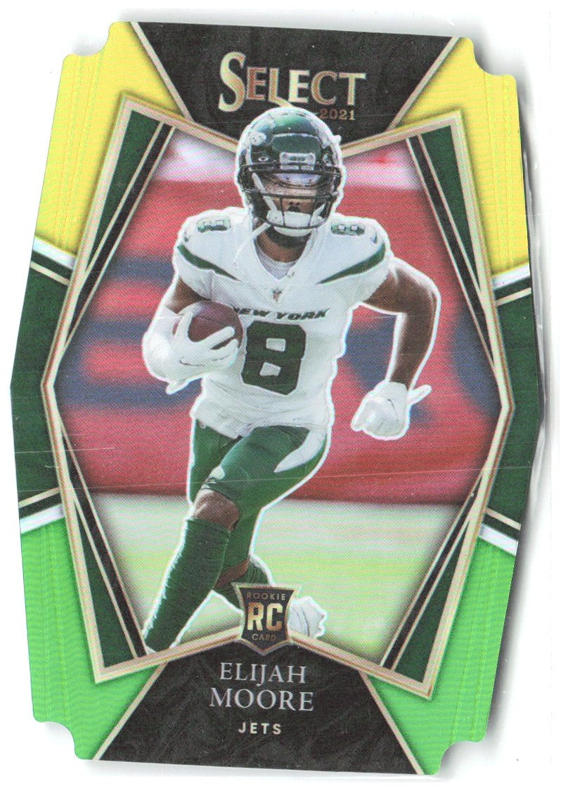Elijah Moore Panini Select Green and Yellow Prizm Die Cut 56 2021 New York Jets